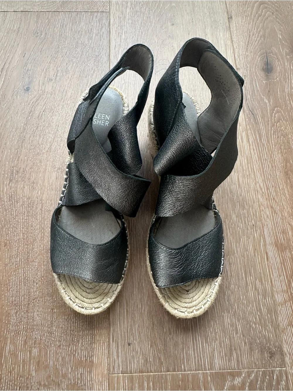 EILEEN FISHER Metallic Grey Suede Willow Wedge Espadrille Sandals